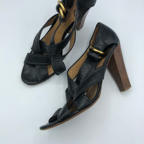 Chloe Shoes - Chloe Black Leather Stacked Heel Strappy Sandals Womens 10.5 Designer Luxury